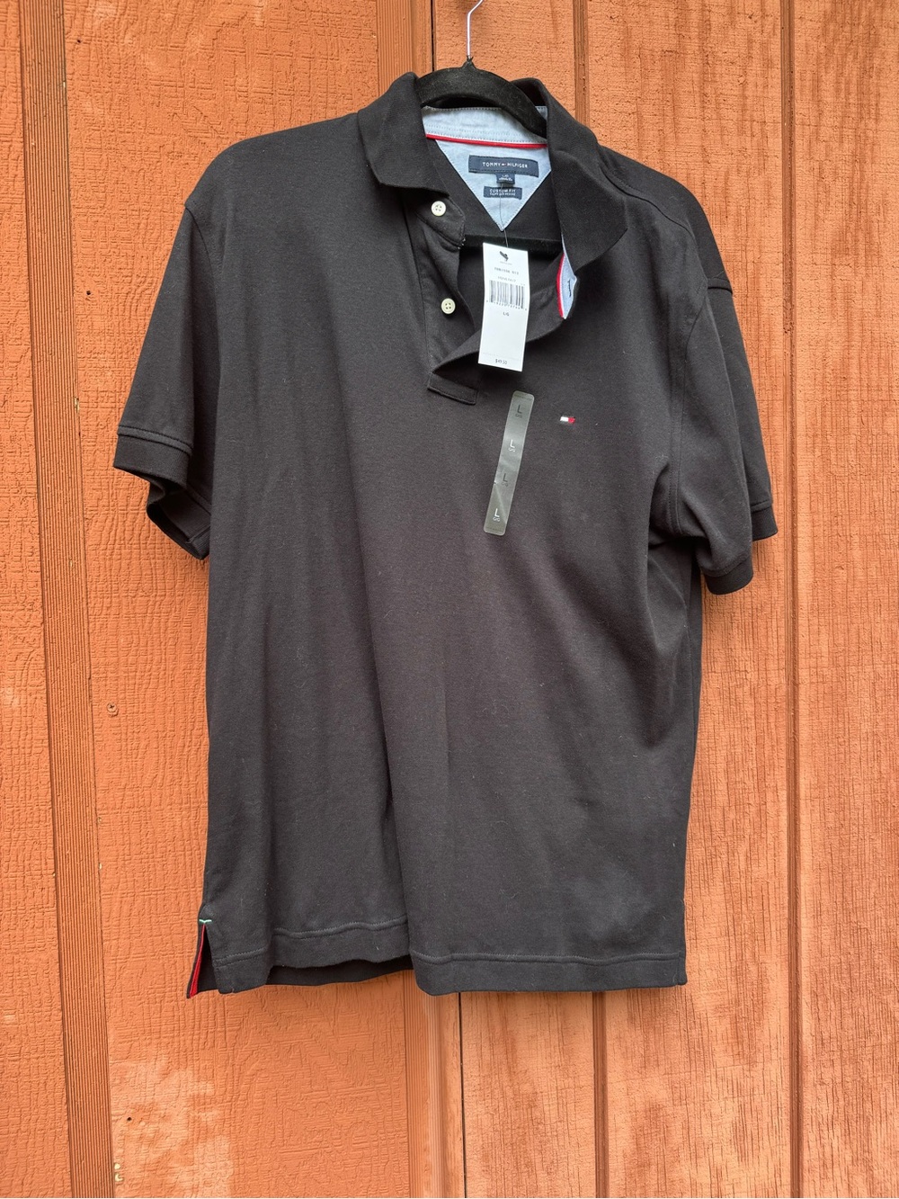 NWT Tommy Hilfiger Custom Fit Ivy Pique Polo Shirt Black Mens Large